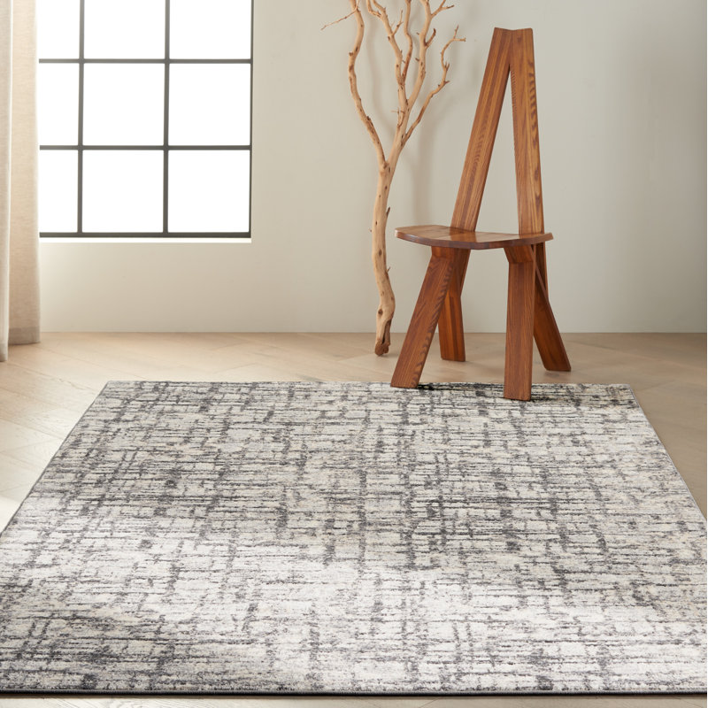 Tapis gris / ivoire à motif abstrait Rush, Rectangle de 10 pi x 14 pi