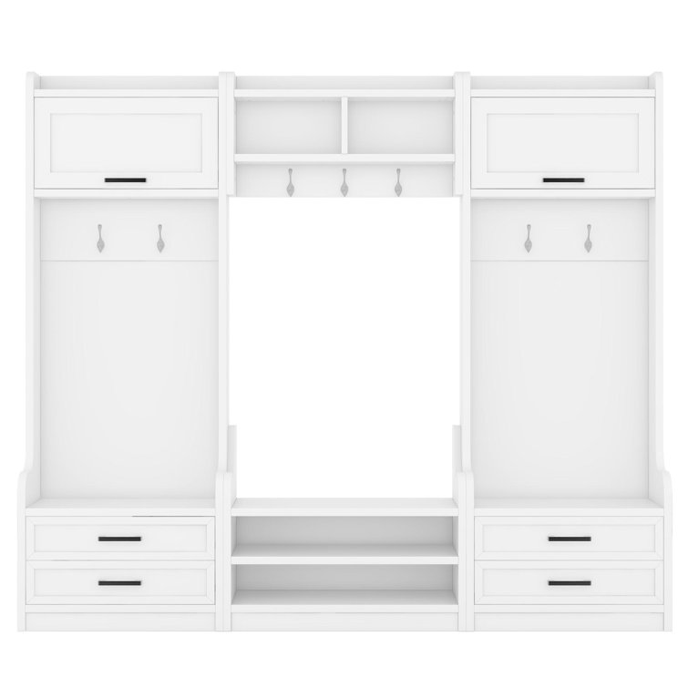 Savanella 4-in-1 Detachable Hall Tree with Storage and 7 Hooks, Multiple Functions Hallway Coat Rack with Storage Drawers and Cabinet