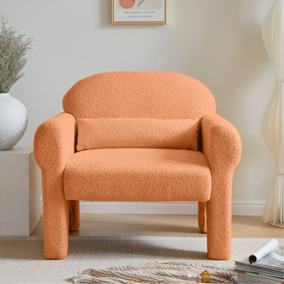 Élégant siège d'appoint orange avec coussin lombaire - tissu en laine d'agneau, structure, fauteuil polyvalent optionnel pour une chambre à coucher confortable, fabrication somptueuse, meubles