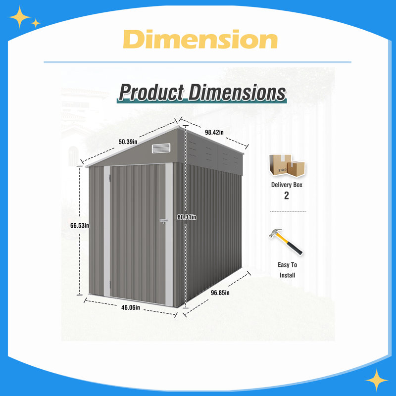 Remise de rangement, porte à charnière simple avec toit incliné, conception structurelle solide, bonne ventilation, surface avec film de protection, et convient à divers cas de figure