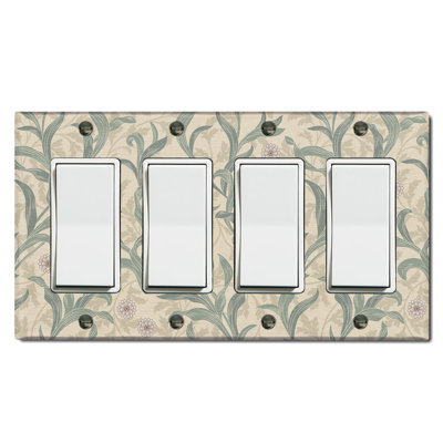 Flower Damask Leaves Olive Green 4 - Gang Toggle Light Switch Standard Wall Plate