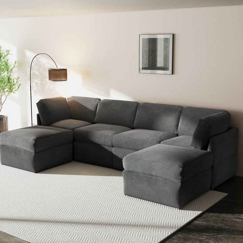 Canapé modulaire réversible en velours côtelé de 130,7 po Joko, Velours côtelé gris