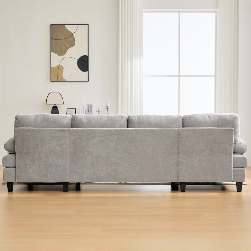Canapé modulaire en U en chenille de 103,5 po avec double méridienne, poches de rangement et coussins d'accoudoirs pour le salon