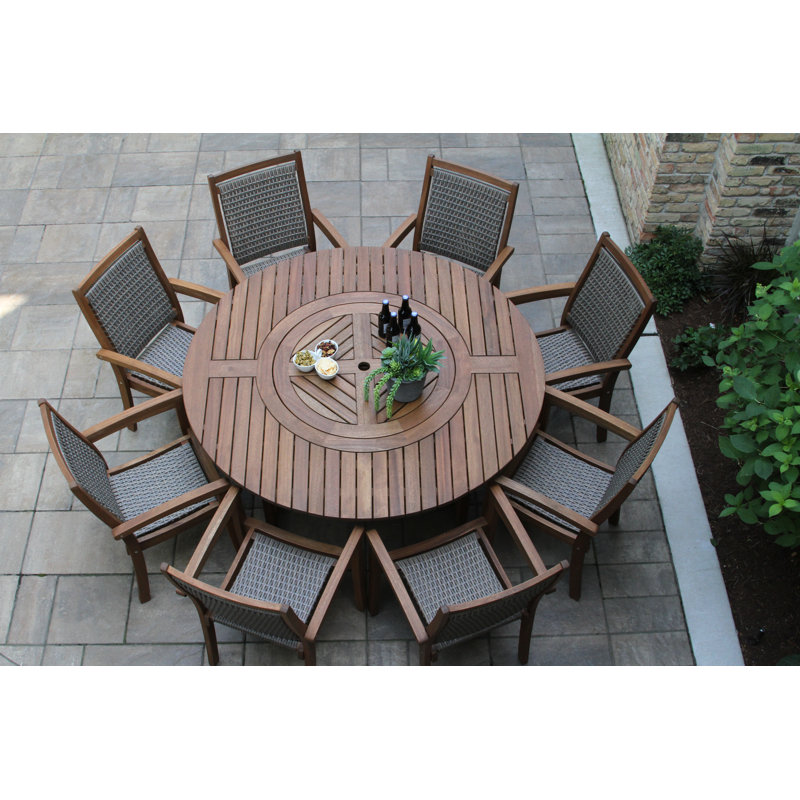Fleur 8 - Person Wood Patio Dining Set with Round Table
