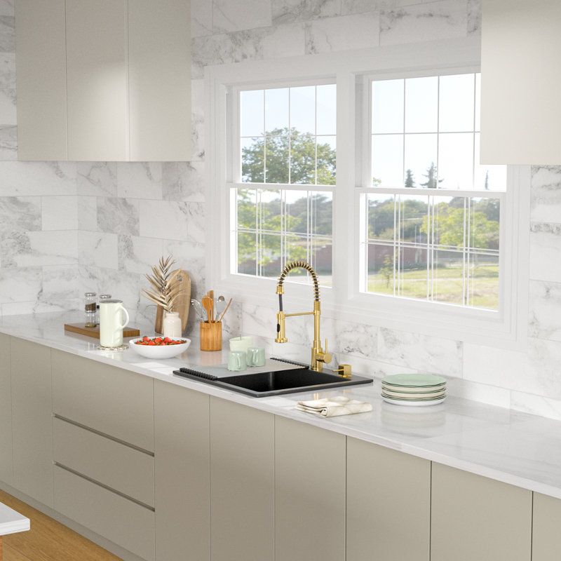 Évier de cuisine encastré en granite 25 po, noir