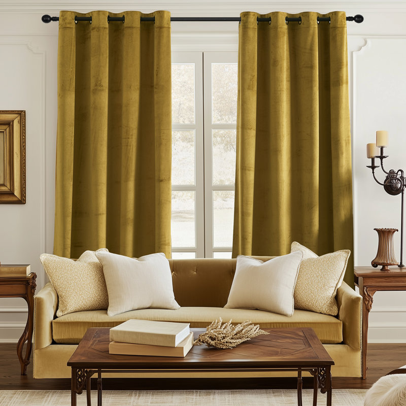 Velvet Room Darkening Curtain Panel Pair, 117cm Width x 229cm Drop, Gold
