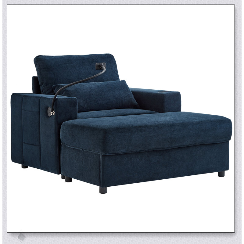 Fauteuil de style moderne avec repose-pieds de rangement mobile, ports USB, porte-gobelets, porte-téléphone et poches latérales pour le salon