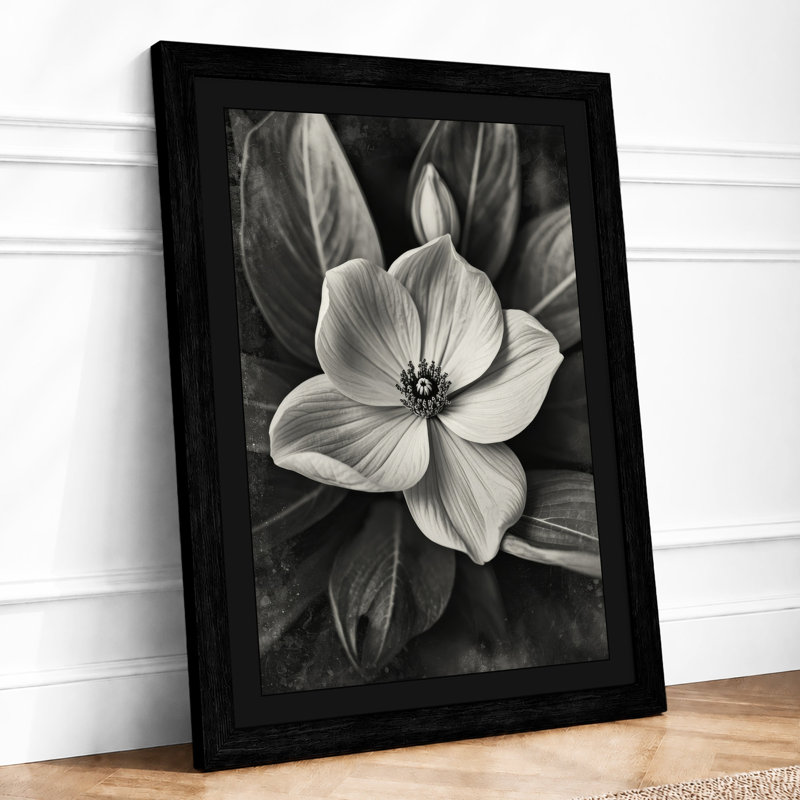 Monochrome Bloom Botanical - Framed Print, Black, A4 - 29.7 x 21.0 cm