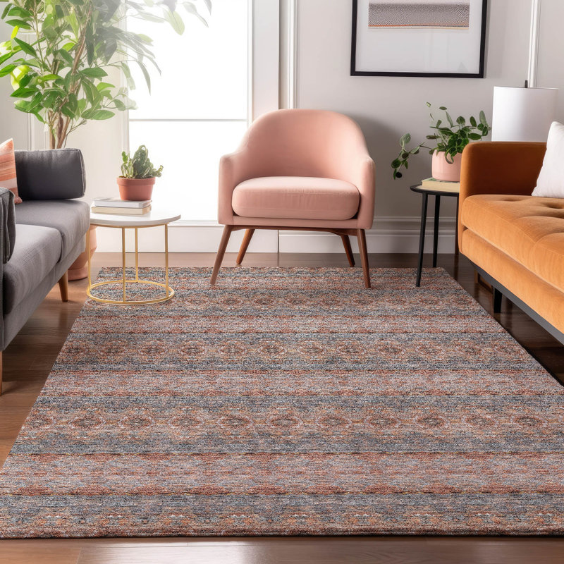 Paprika Boho Striped Washable Rectangular Rug 2'6" x 3'10"