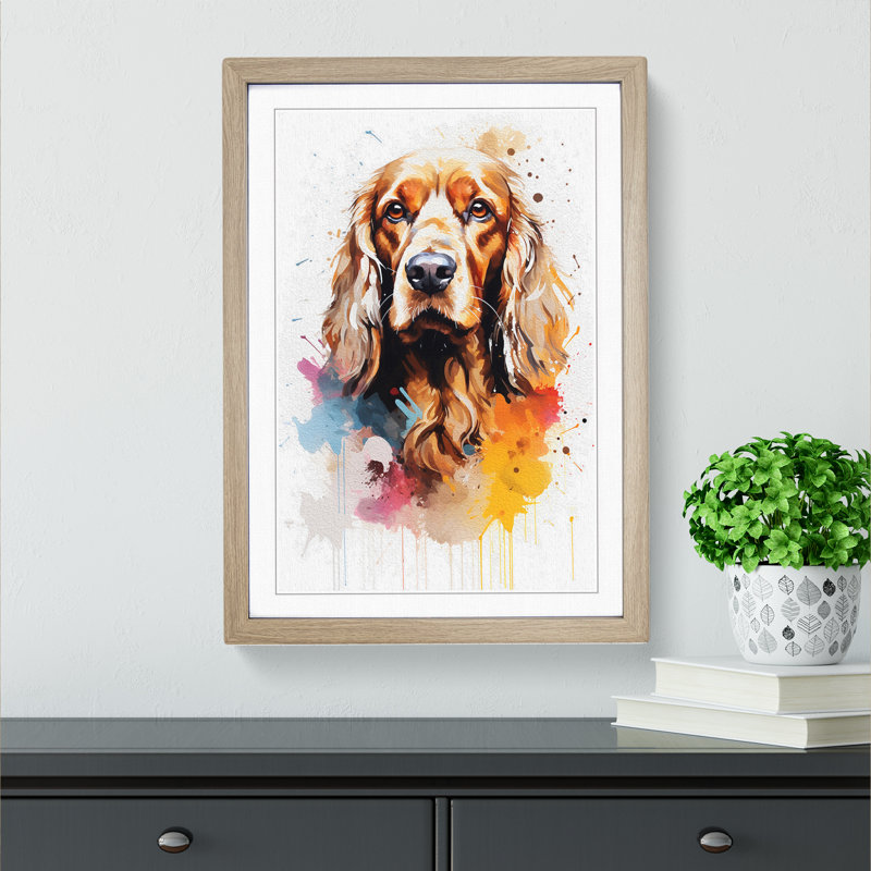 Cocker Spaniel Gestural No.3 - Single Picture Frame Print on Wood, Oak, 34cm H x 25cm W x 2cm D