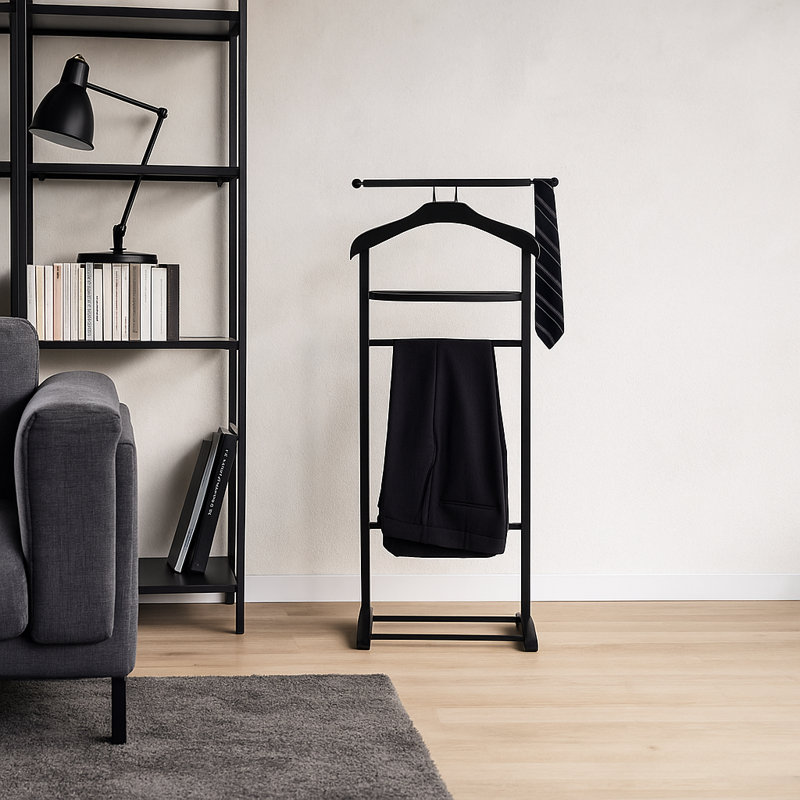 Knight Solid Wood Freestanding Valet Stand, Black