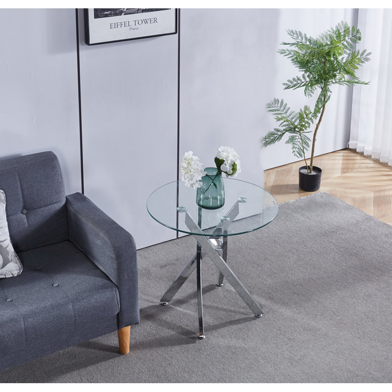 Mose Glass Top Cross Legs End Table