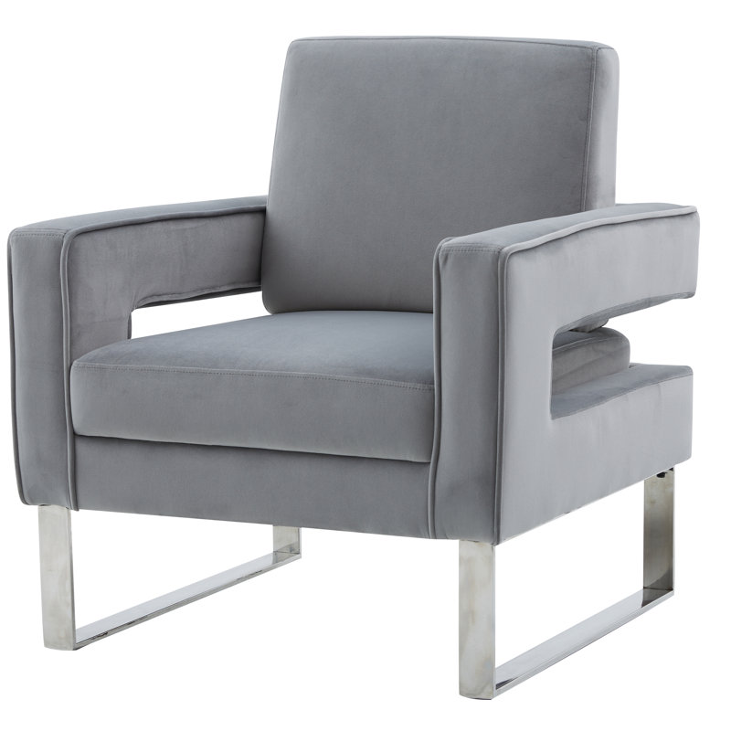 Morden Velvet Accent Chair, Gray Velvet, 1