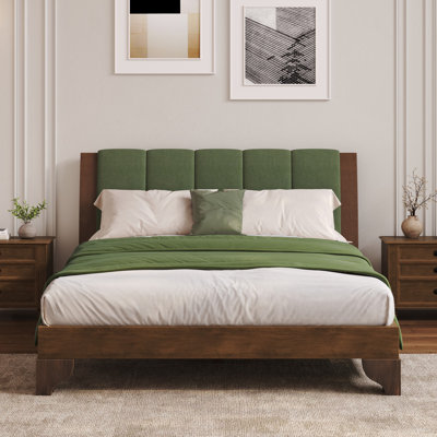 Premium Bed Frame,Bed Frame with Headboard Included,Mid Century Modern Bed