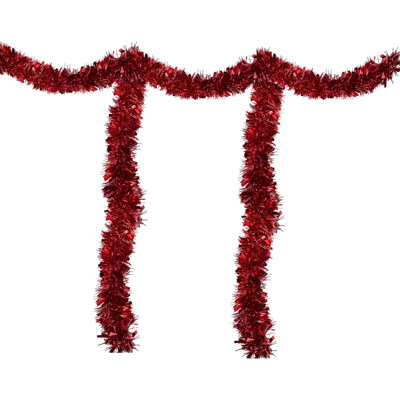 Christmas Tinsel Garland,Red Shiny Metallic Foil Decorations For Parade Floats, Halloween, Christmas Tree, New Year Parties,Birthday Party,Indoor And Outdoor Disco Party Supplies