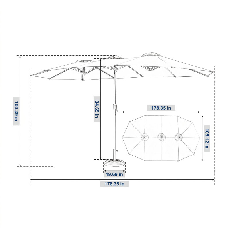 Parasol d'extérieur rectangulaire généreux de 14,8 pieds avec une conception à double face et un mécanisme de levage à manivelle (couleur vert foncé, base exclue)