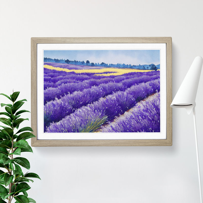 Lavender Field Watercolour Vol.3 - Single Picture Frame Painting, 25cm H x 34cm W x 2cm D, Oak Framed