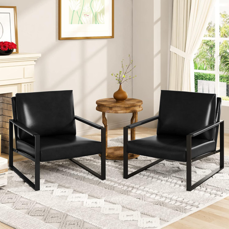 Pagnano Faux Leather Armchair, Black Faux Leather