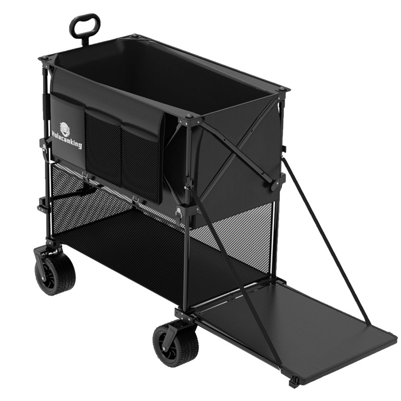 480L Double Decker Steel Folding Utility Wagon, 58" Extended Tailgate 520lbs Heavy Duty Collapsible Cart with Brake All-Terrain Wheels