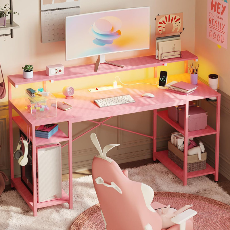 Yateley Metal Base Computer Desk, Pink