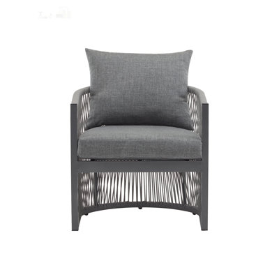 Modern Curved Aluminum Lounge Chair with Rope-Weave Design and Cushioned Comfort