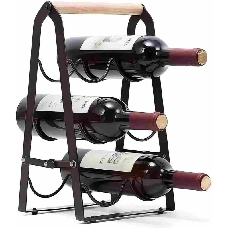 Support à vin, étagère de comptoir en bois pour 6 bouteilles, support de bouteille à 3 niveaux pour table de bar, inserts d'armoire, cuisine, rangement pour cave à vin sans assemblage (noir)