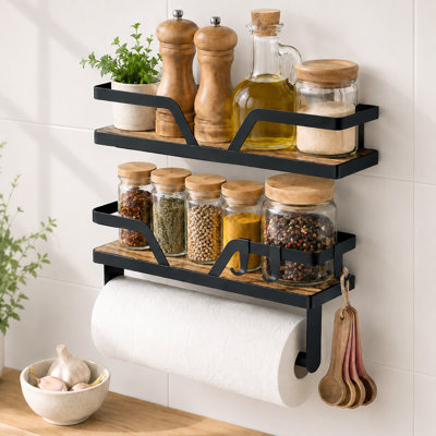 Étagère à épices murale avec porte-essuie-tout, étagère de cuisine en métal rustique