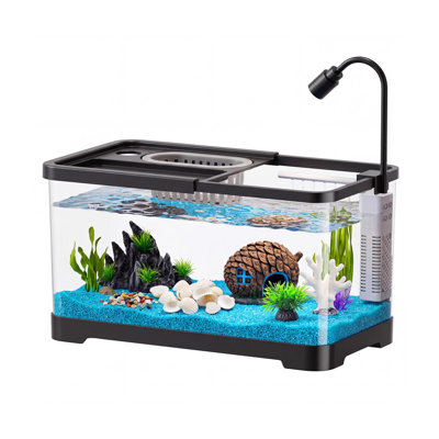 3 to 5.5 Gal Mini Fish Tank Starter Kit Filter & LED Light, Acrylic Betta & Shrimp Aquarium, Medium