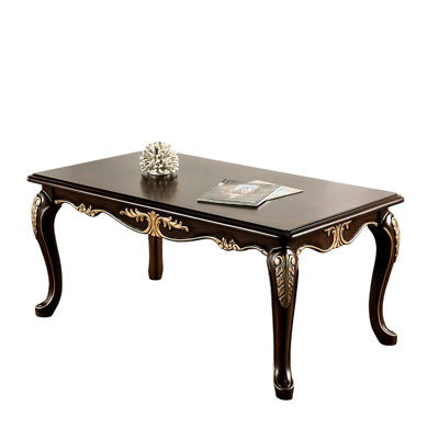 Traditional Style 1Pc Rectangle Coffee Table With Rich Tobacco Finish, Details, Gold Highlights And Solid Wood Bedrock, 48"W X 27.5"D 20.5"H Underpinn