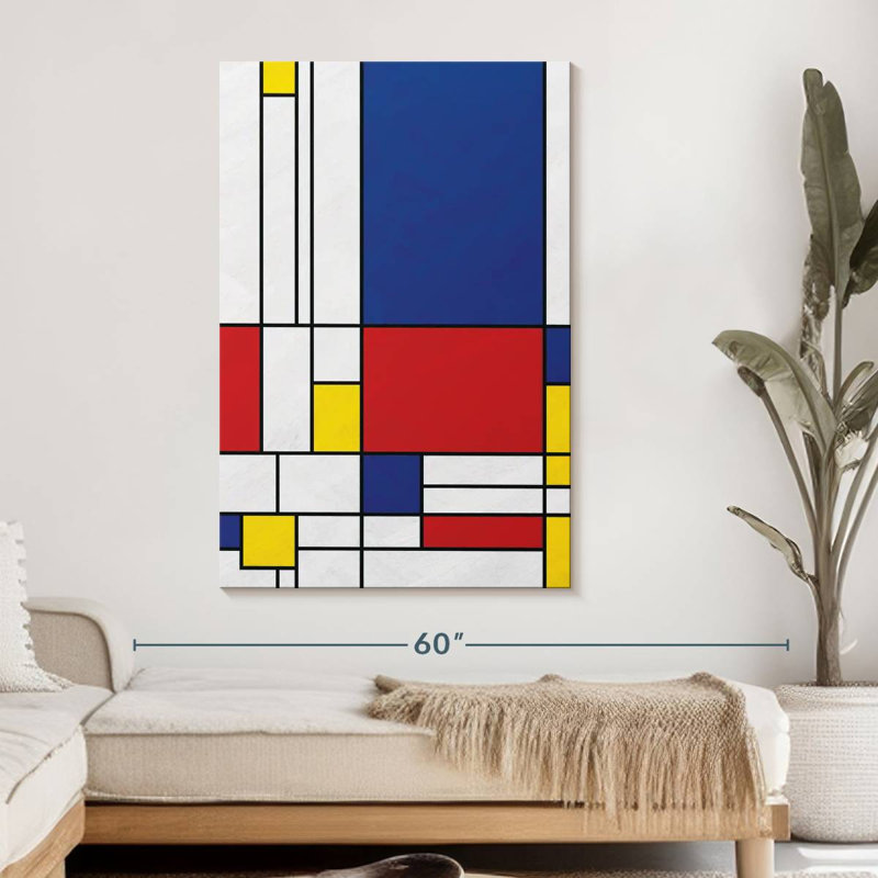Géométrique «Mondrian II» sur toile, H 48 po x l 32 po x P 1,25 po