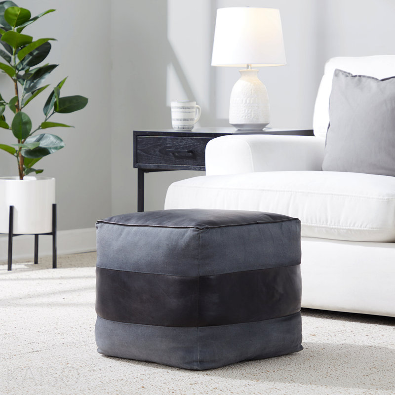 Leather/Canvas Ottoman - Black/Grey, Gray