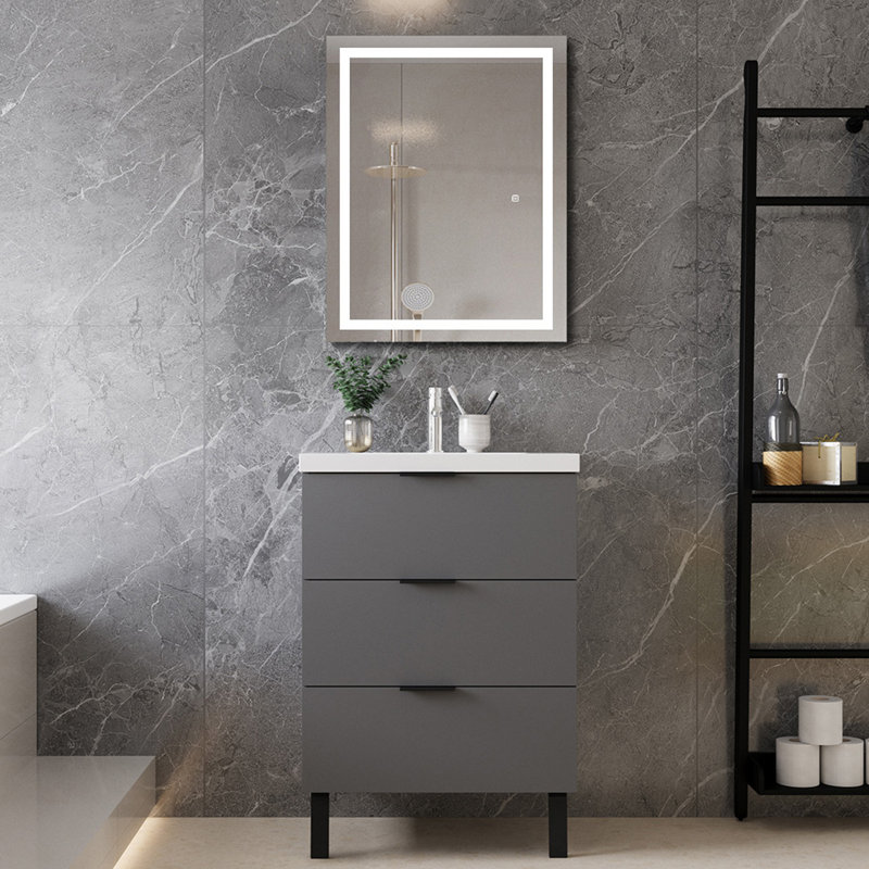 60mm Single Bathroom Vanity with Integrated Resin Basin, Grey
