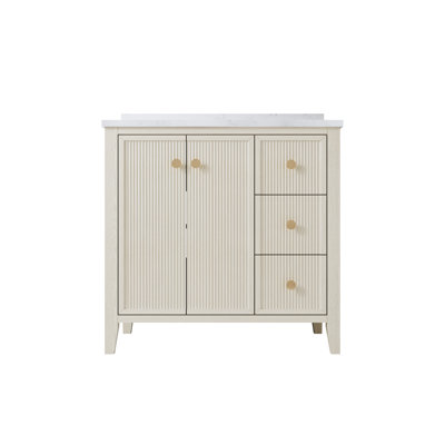 Kristine 36" Single Sink Bathroom Solid Wood Vanity With Carrera Quartz Top