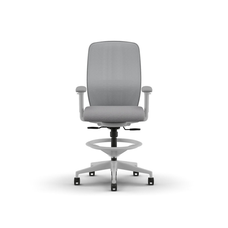 Tabouret de travail HON Nucleus, repose-pieds réglable, filet brouillard, tissu Aspen, structure blanche, Blanc de designer