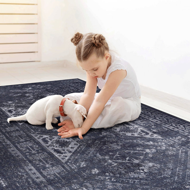 Area Rug, Black Washable Rug (Black+Gray), Rectangle 5' x 8'