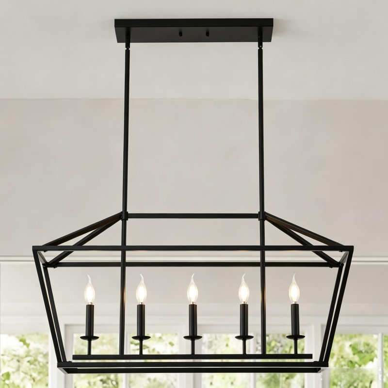 Îlot de cuisine à 5 lumières pour lustre linéaire noir, H 57,9 po x l 38,58 po x P 10,24 po