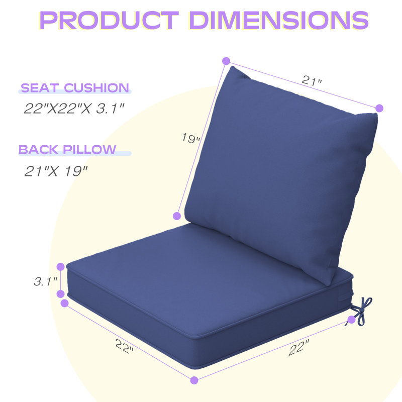 Ensemble de coussins de chaise d'extérieur 4 pièces, 22 po x 22 po, coussins de siège de patio résistants à l'eau pour le remplacement des meubles