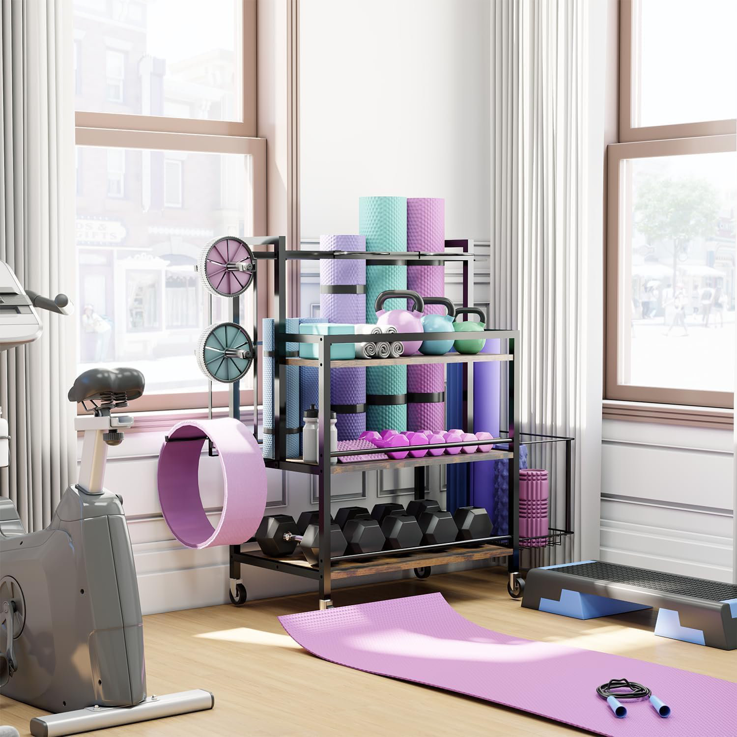 Workout Room Shelving For Gym Equipment Adjustable Plastic Storage