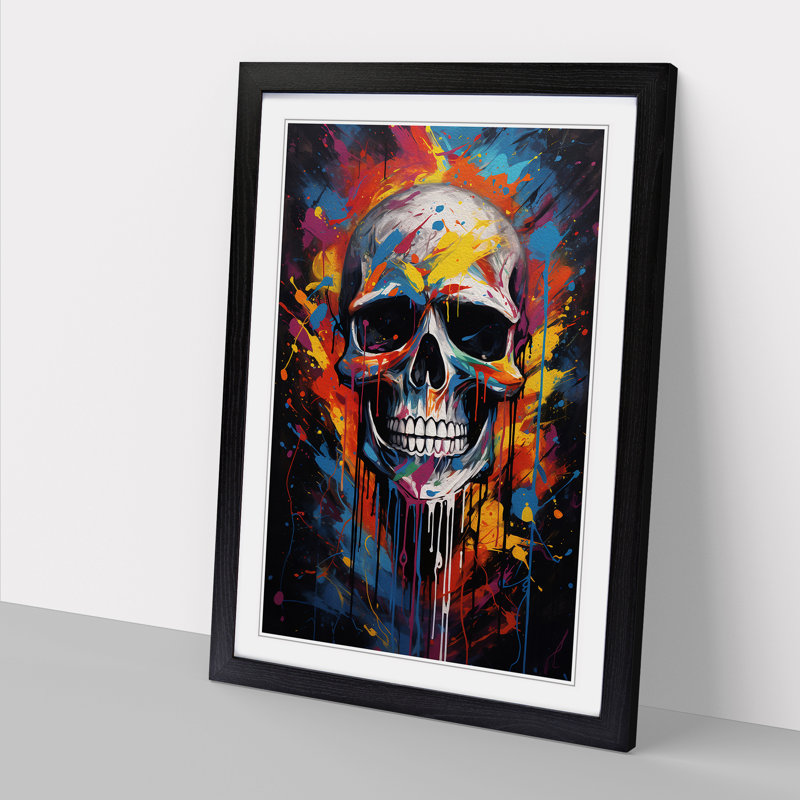 Skull Abstract - Single Picture Frame Print on Wood, Black Framed, 64cm H x 46cm W x 2cm D