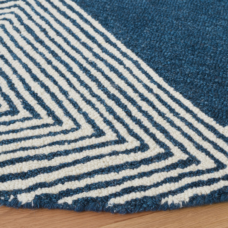 Tapis bleu marine / ivoire en laine touffeté à la main Konopka, Rond 5 pi
