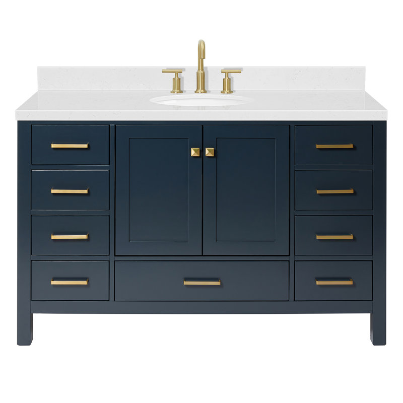  Meuble-lavabo simple 54,25 po avec comptoir, Bleu minuit / laiton satiné, Oval