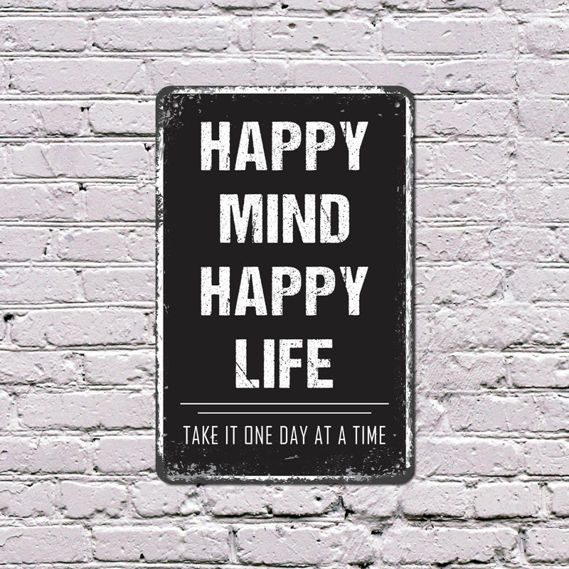 Enseigne fantaisie Happy Life Happy Life 10 po x 14 po, H 10 po x l 14 po x P 0,1 po, Blanc