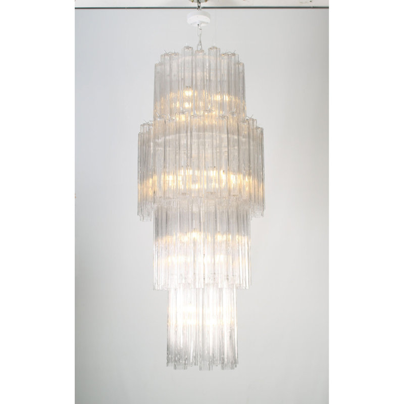 Lustre Grand Tronchi Mizrahi, Verre texturé givré, 18 po de largeur x 48 po de hauteur, Nickel poli