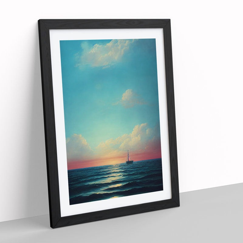 Boat Seascape - Print, 66cm H x 48cm W x 2cm D, Black Framed, White