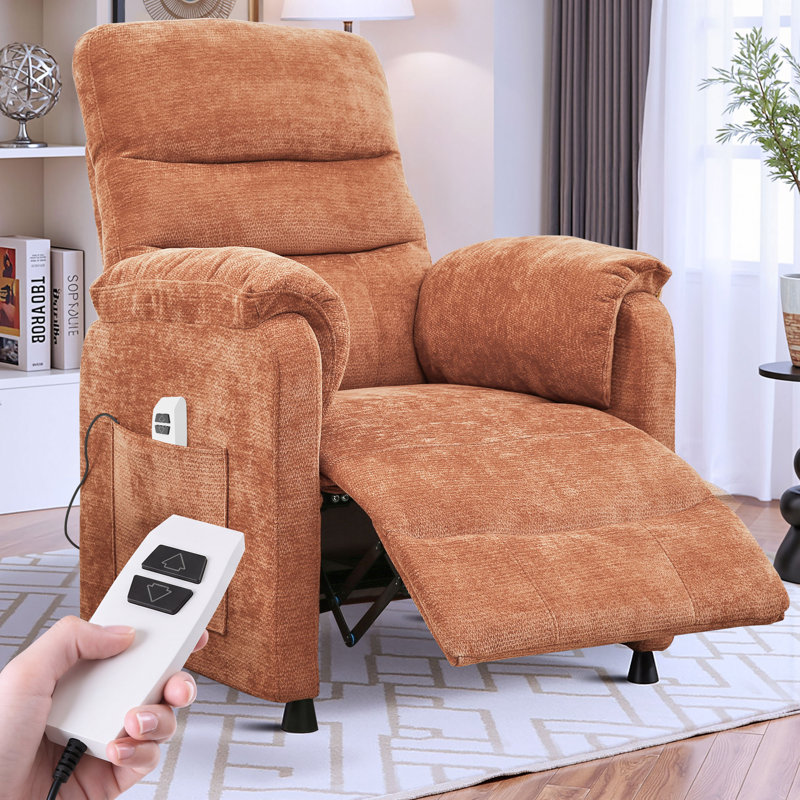 34" Chenille Power Recliner Chair with Side Pockets, Stepless Remote Control, Small Space Electric Recliner, 350 lb Capacity