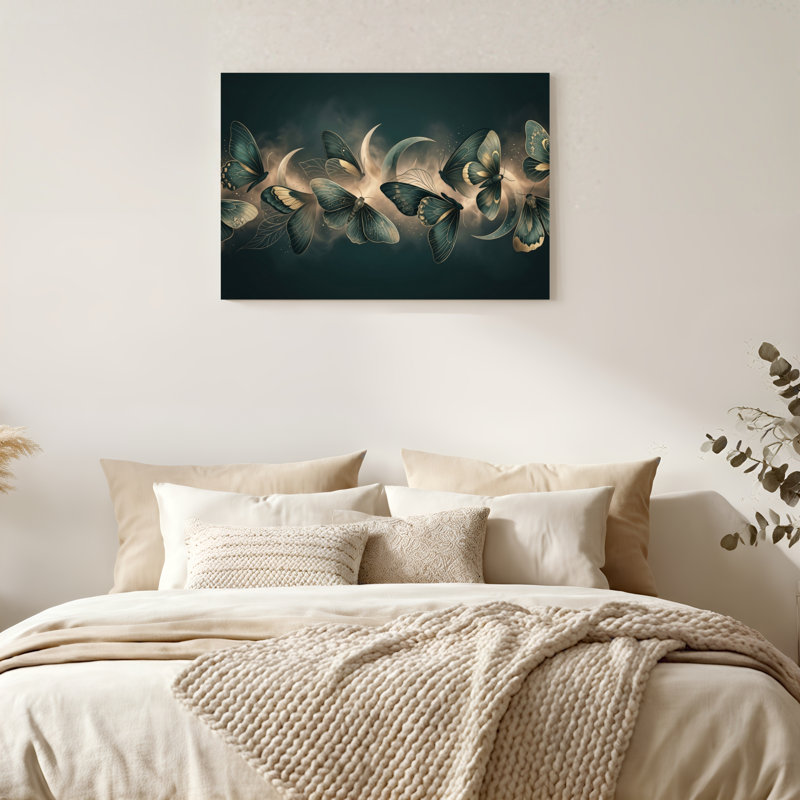 «Gallery Wrap», art mural sur toile pour le salon, la chambre à coucher, le bureau ou le vestibule - décoration murale décorative avec papillon lune