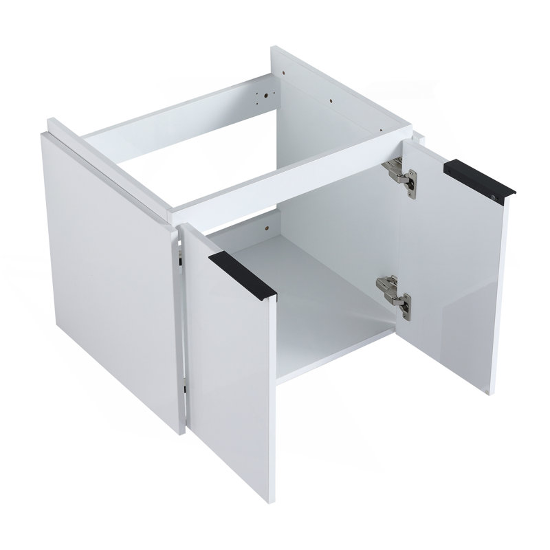 Meuble-lavabo de 60 po avec portes à fermeture douce, lavabo et petites tablettes de rangement, CVC07460WHLTK