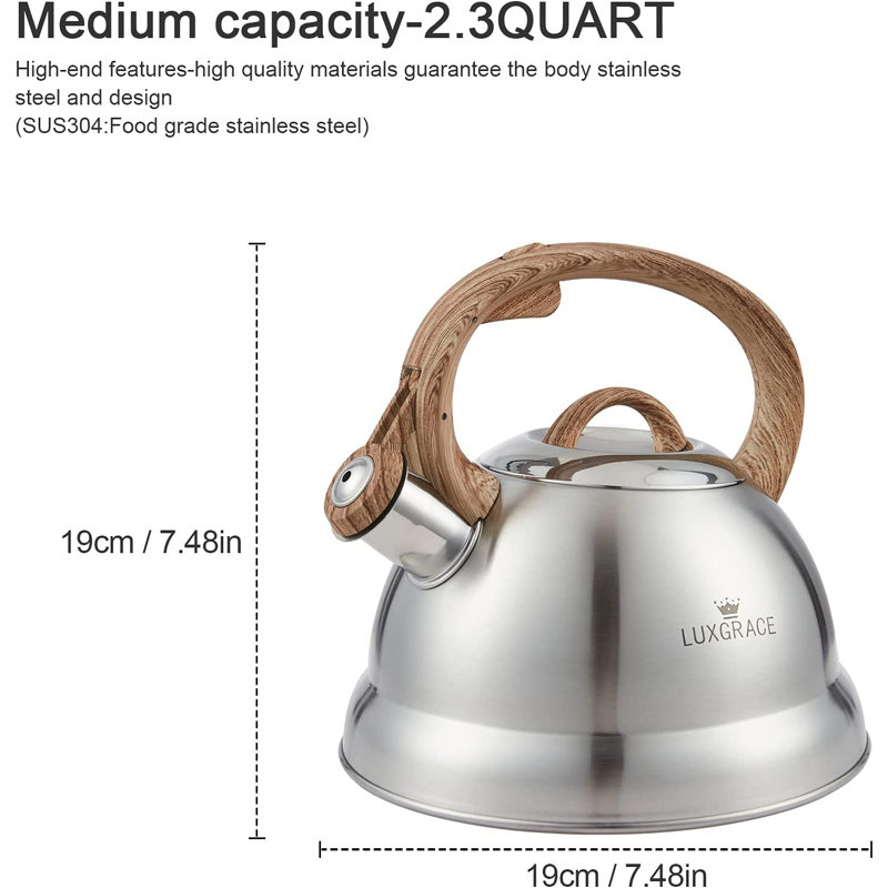 2.3 Qt Stainless Steel Whistling Tea Kettle with Wood Handle
