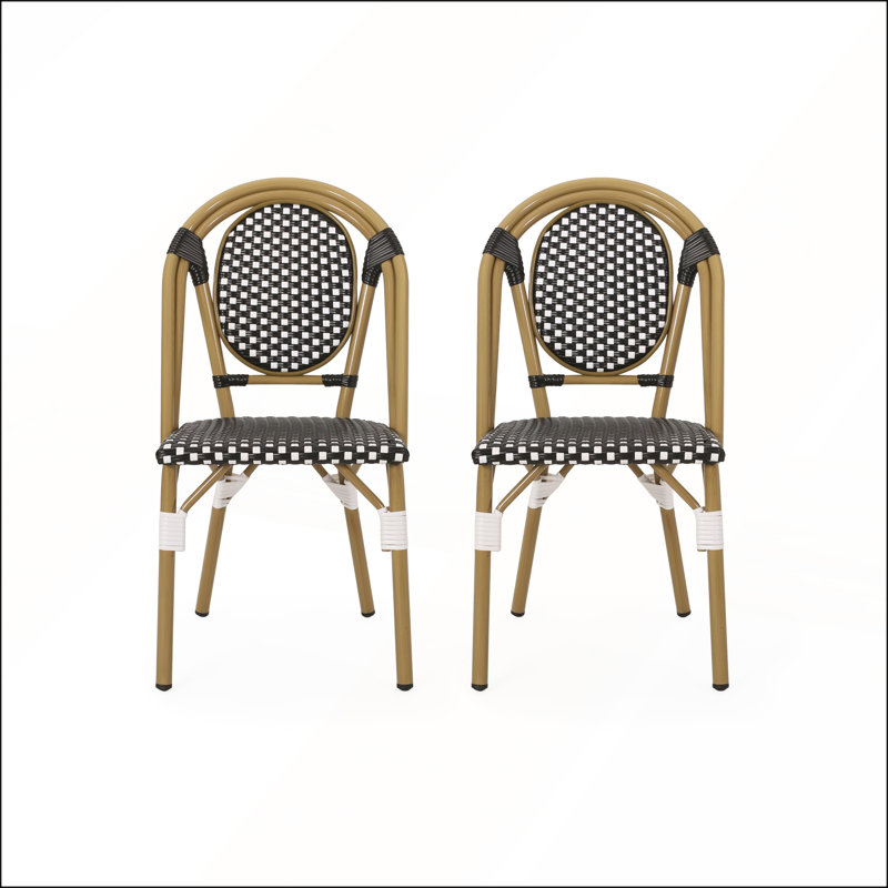 Ensemble de chaises bistro d'extérieur en rotin et aluminium PE avec finition en bambou pour l'extérieur