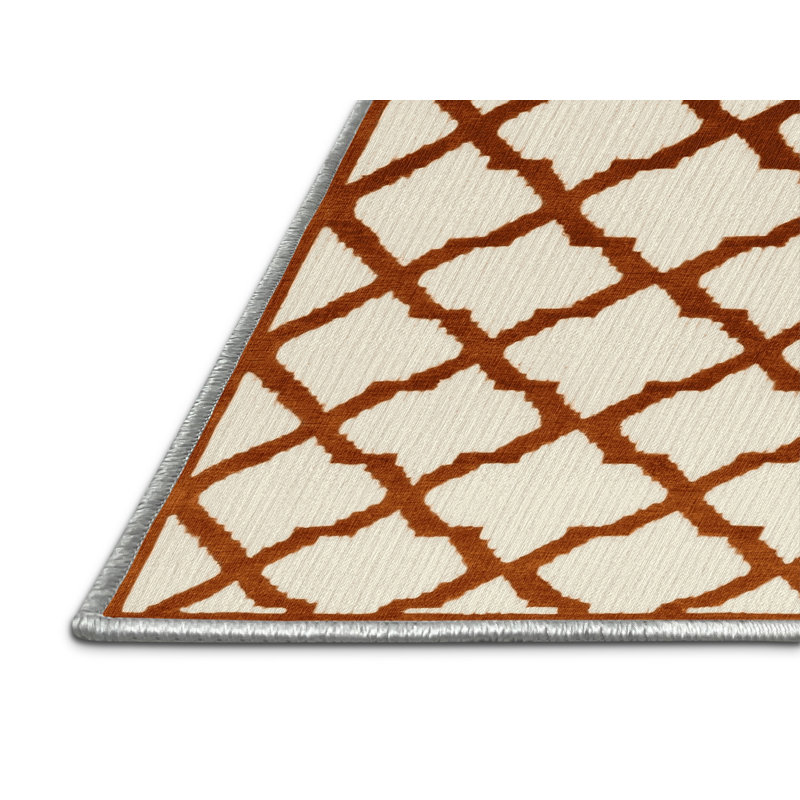 Machine Washable Trellis Beige Area Rug, Runner 2' x 4'